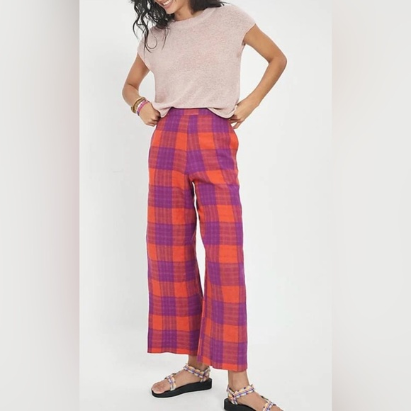 Eva Franco Orange and Purple Plaid Cropped Pants